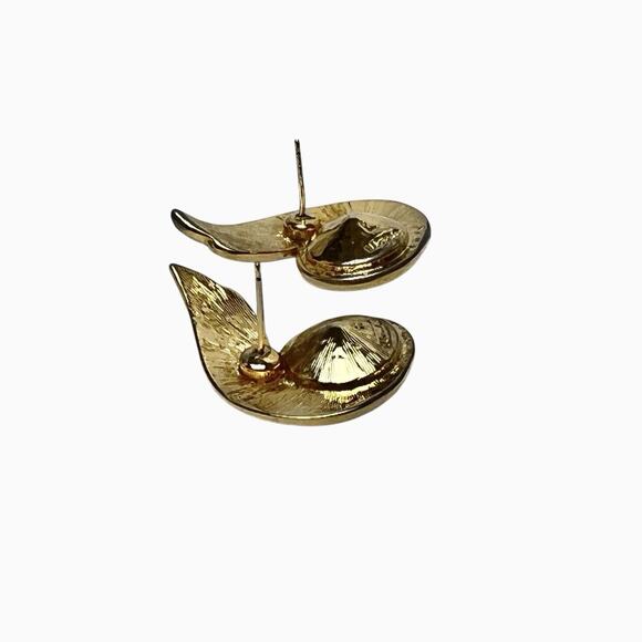 Napier Rhinestone Stud Earrings Faceted Clear Sparkly Gold Tone Shiny Swirl Post - Picture 2 of 8